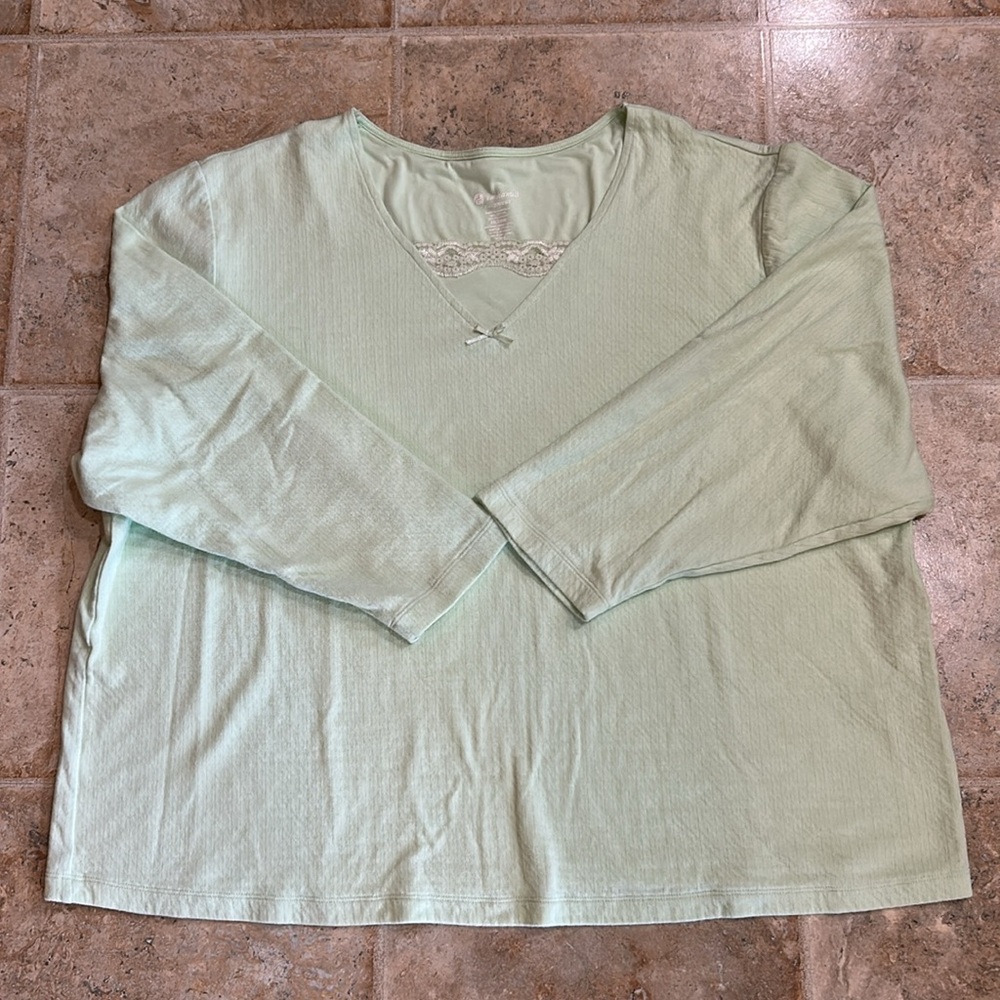 Mint Green V-Neck PJ Top with Lace Detail